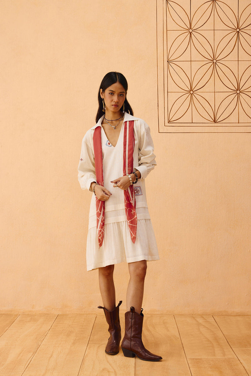 Flower Frame Handspun Handwoven Organic Cotton Dress organic cotton dress by SUI in off-white for women in Singapore