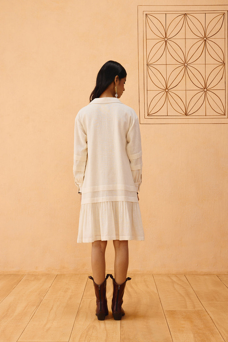 Flower Frame Handspun Handwoven Organic Cotton Dress organic cotton dress by SUI in off-white for women in Singapore