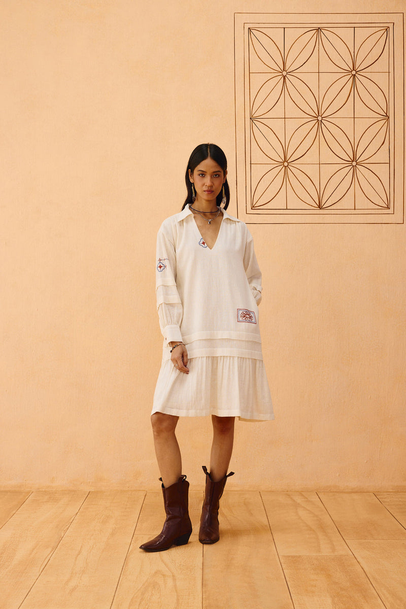 Flower Frame Handspun Handwoven Organic Cotton Dress organic cotton dress by SUI in off-white for women in Singapore