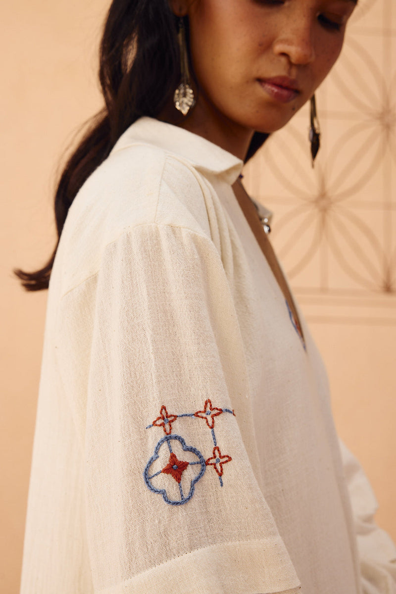 Flower Frame Handspun Handwoven Organic Cotton Dress organic cotton dress by SUI in off-white for women in Singapore