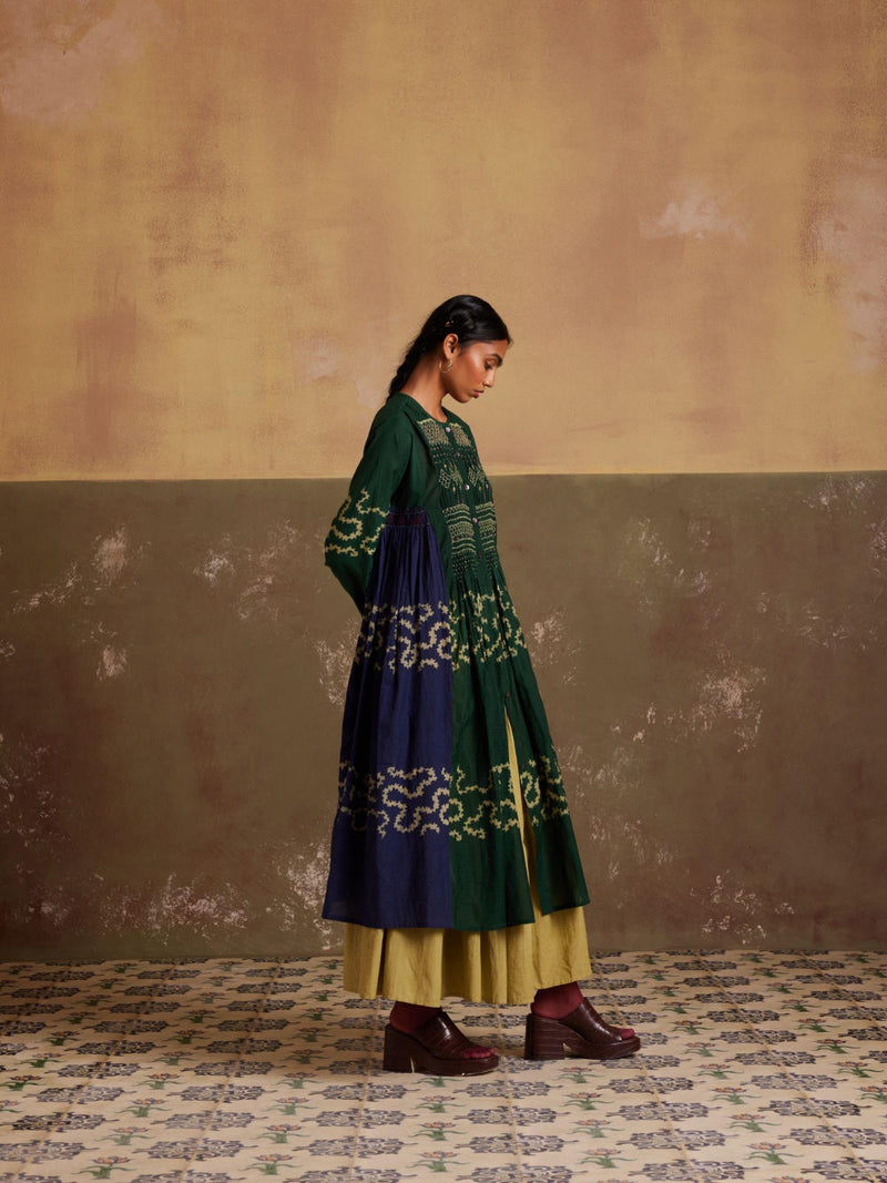 Frida Dress-Indigo-Emerald Spiral cotton by CORD for women in Singapore