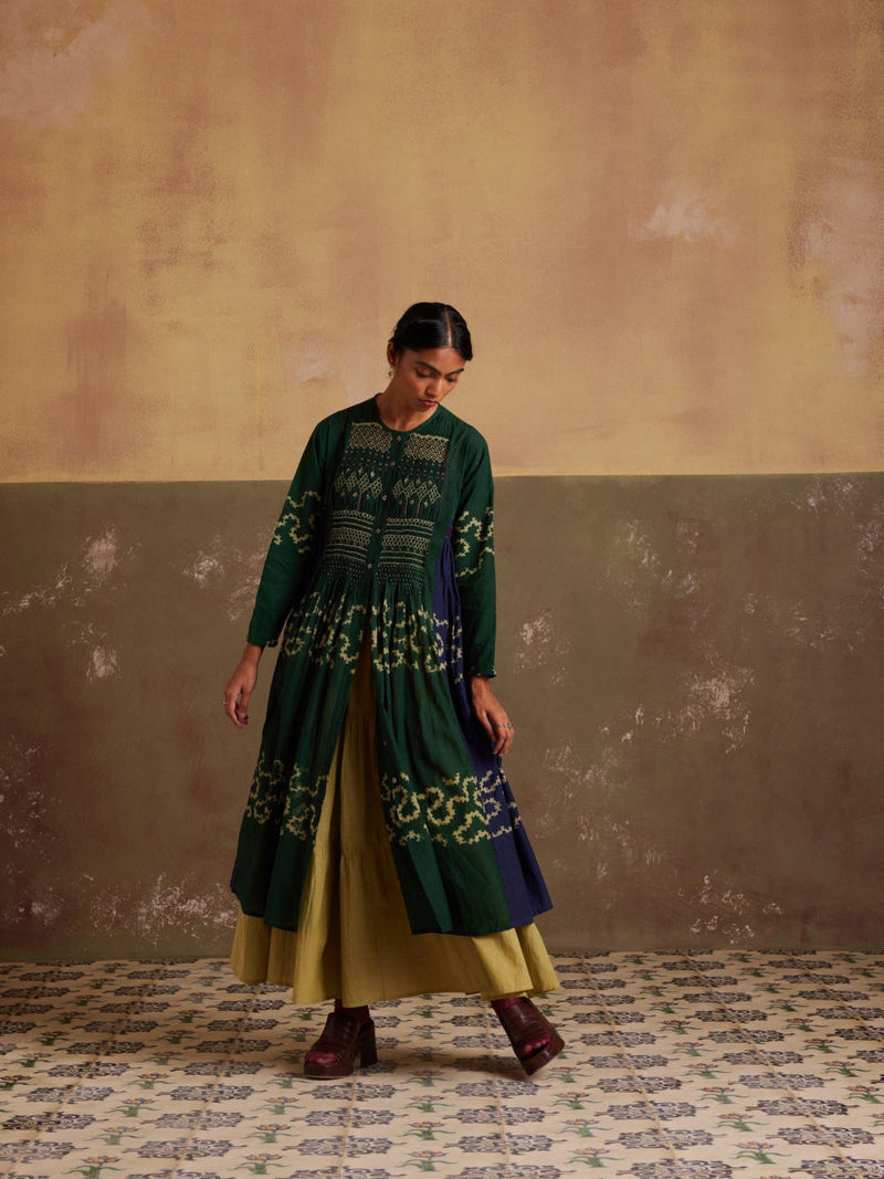 Frida Set (Dress + Skirt)-Indigo-Emerald Spiral cotton by CORD for women in Singapore