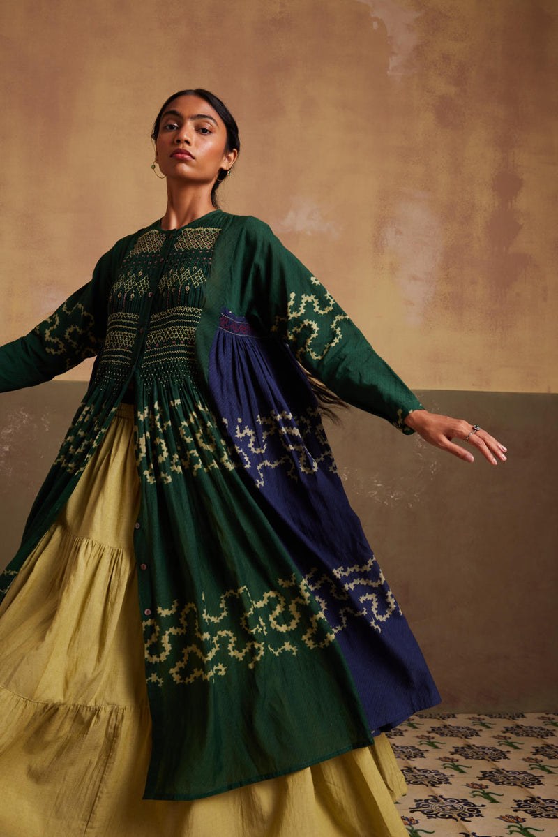 Frida Dress-Indigo-Emerald Spiral cotton by CORD for women in Singapore