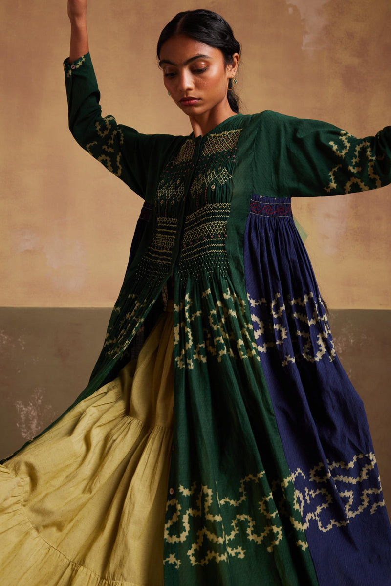 Frida Dress-Indigo-Emerald Spiral cotton by CORD for women in Singapore