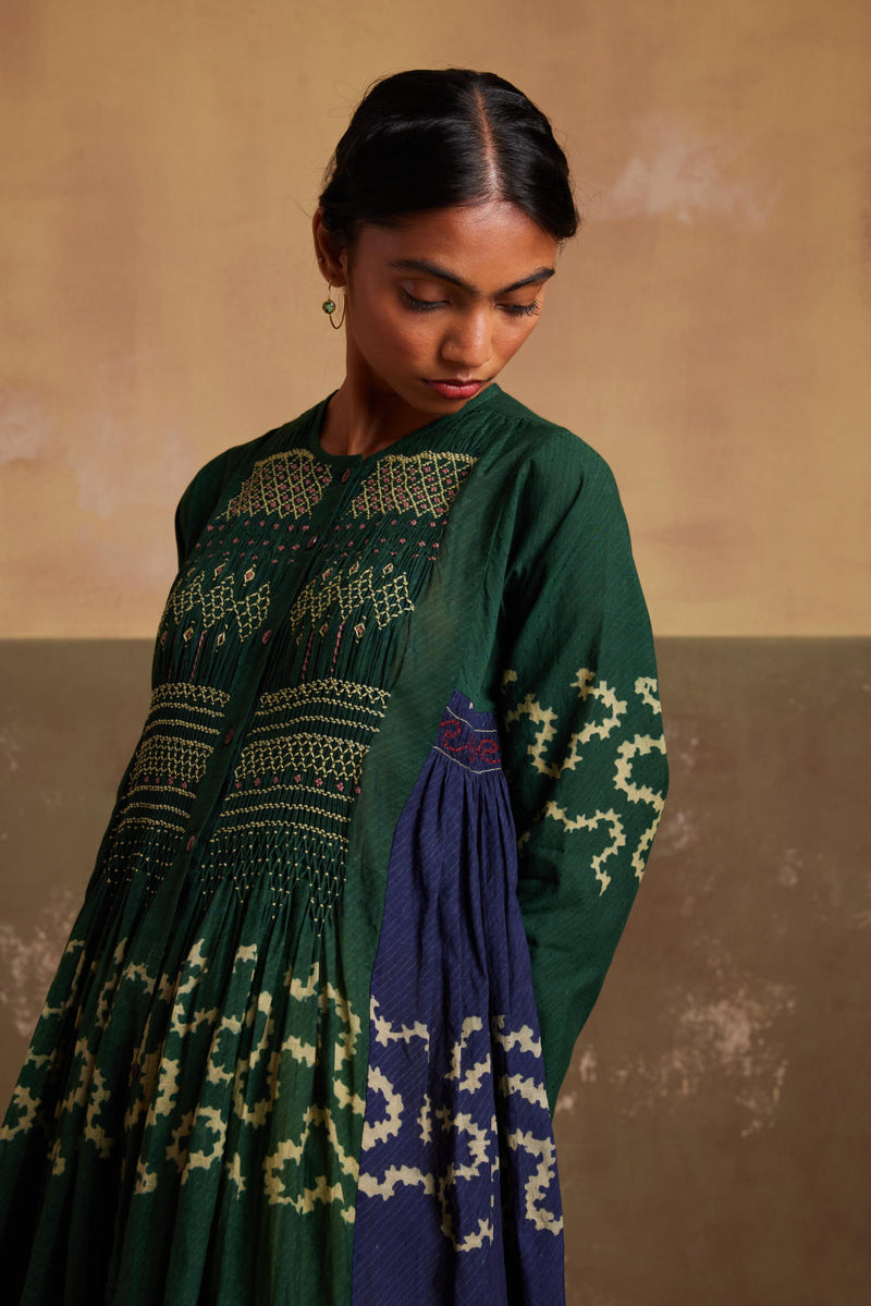 Frida Set (Dress + Skirt)-Indigo-Emerald Spiral cotton by CORD for women in Singapore