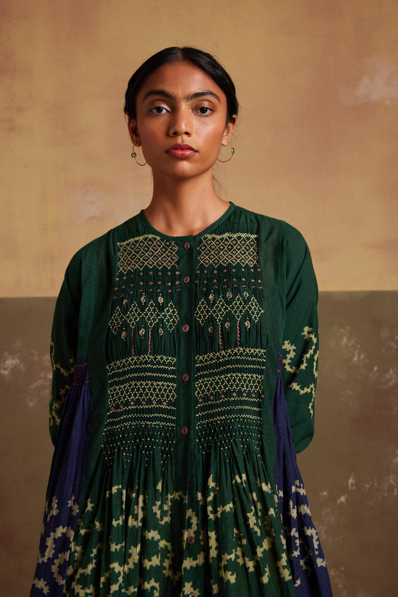 Frida Set (Dress + Skirt)-Indigo-Emerald Spiral cotton by CORD for women in Singapore