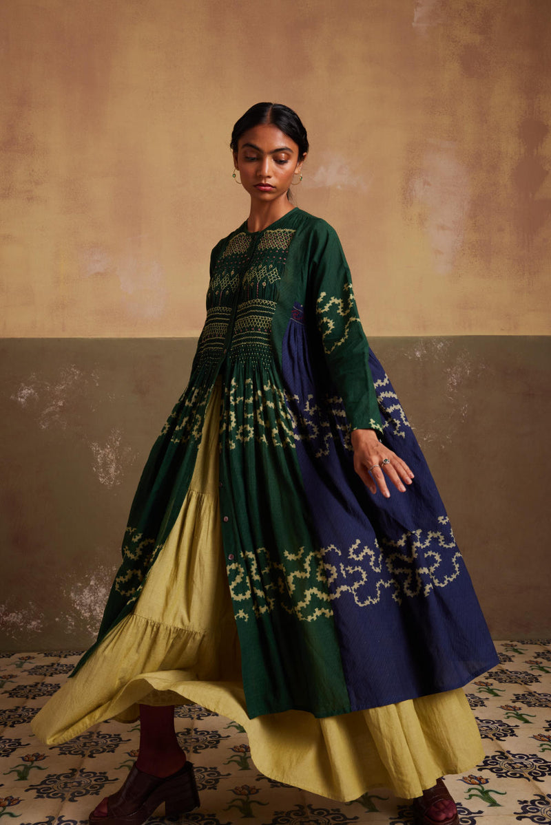 Frida Dress-Indigo-Emerald Spiral cotton by CORD for women in Singapore