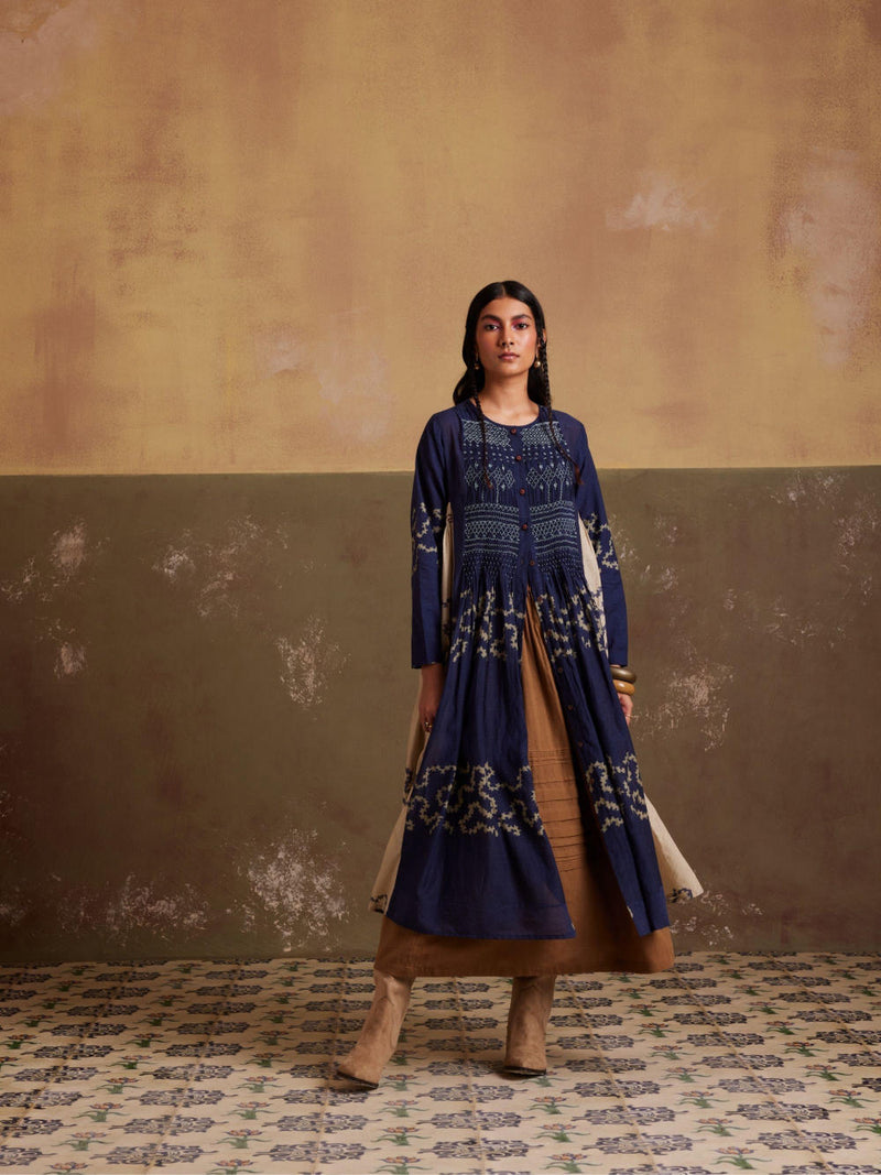Frida Set (Dress + Skirt)-Indigo-Ivory Spiral cotton by CORD for women in Singapore