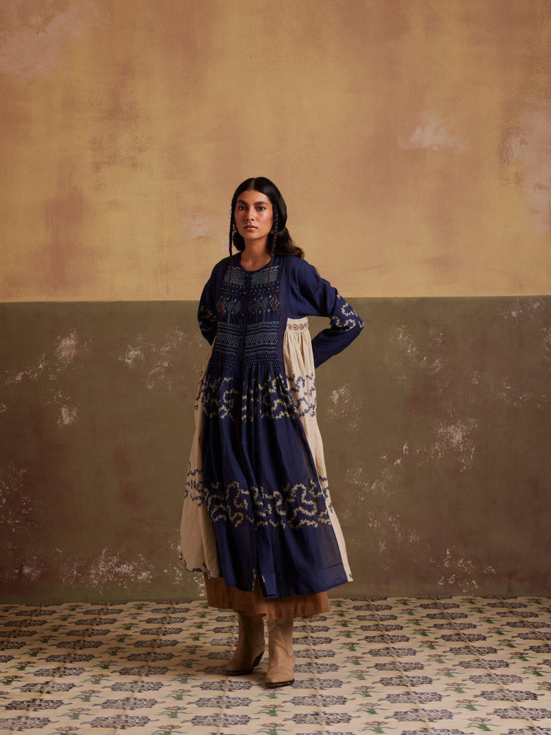 Frida Dress-Indigo-Ivory Spiral cotton by CORD for women in Singapore