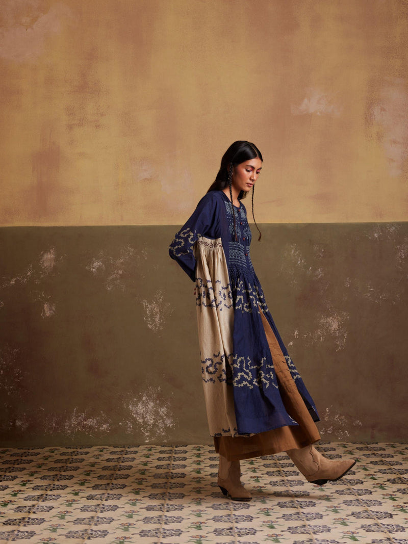 Frida Dress-Indigo-Ivory Spiral cotton by CORD for women in Singapore