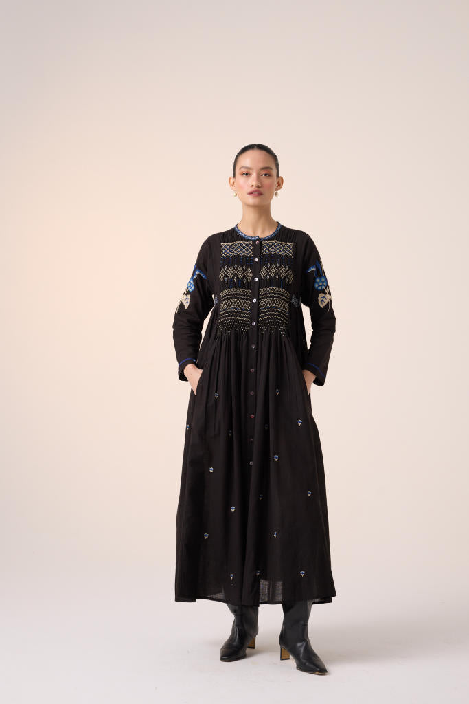 FRIDA DRESS-BLACK EMBROIDERY cotton by CORD in multi for women in Singapore