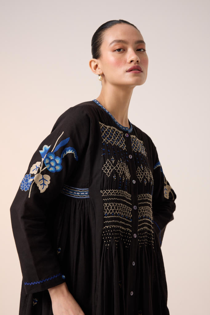 FRIDA DRESS-BLACK EMBROIDERY cotton by CORD in multi for women in Singapore