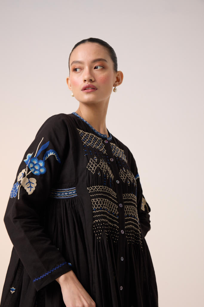 FRIDA DRESS-BLACK EMBROIDERY cotton by CORD in multi for women in Singapore