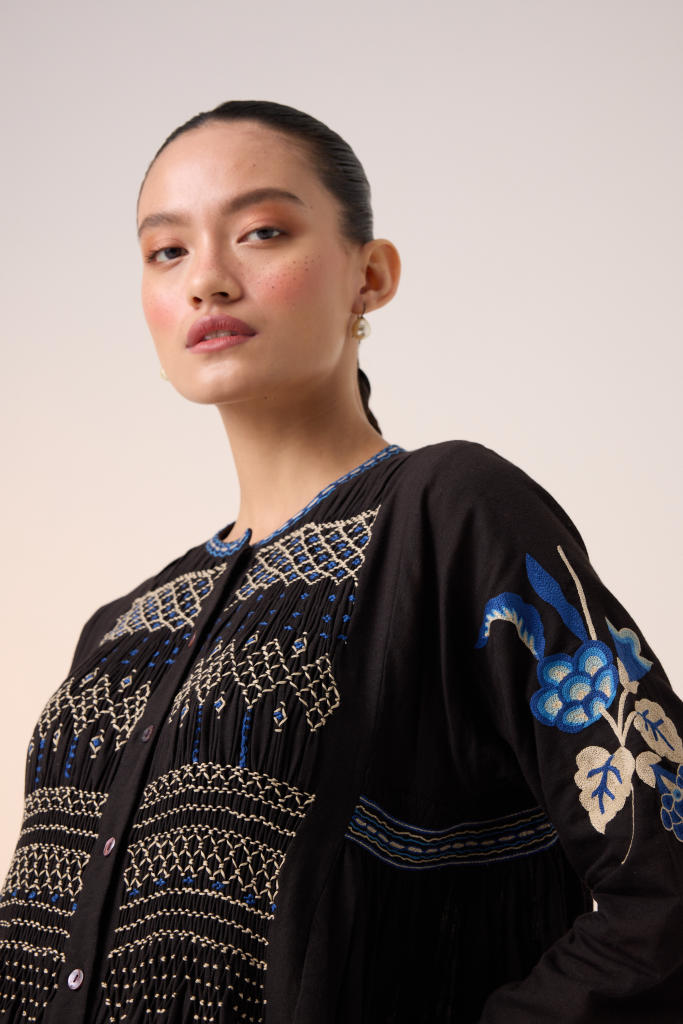 FRIDA DRESS-BLACK EMBROIDERY cotton by CORD in multi for women in Singapore