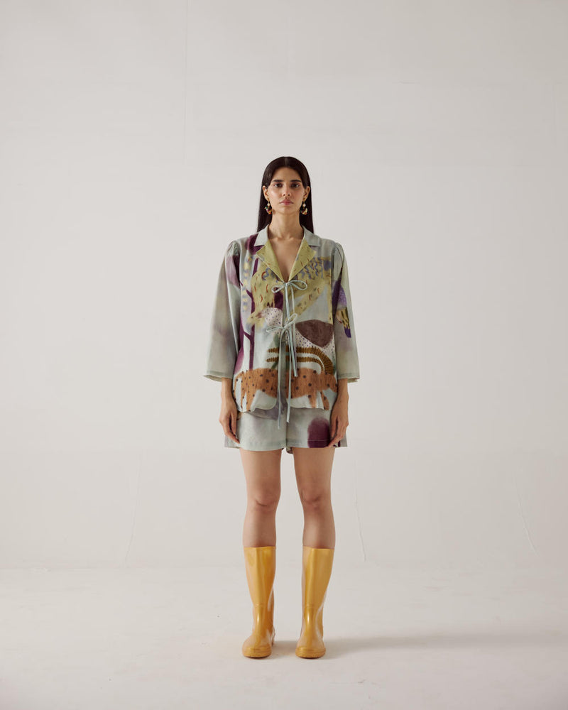 Front Tie Shirt-Mirage linen by CORD in multi for women in Singapore