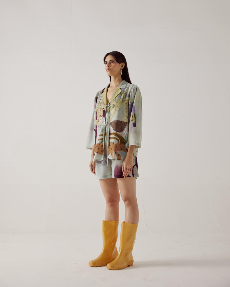 Front Tie Shirt-Mirage linen by CORD in multi for women in Singapore