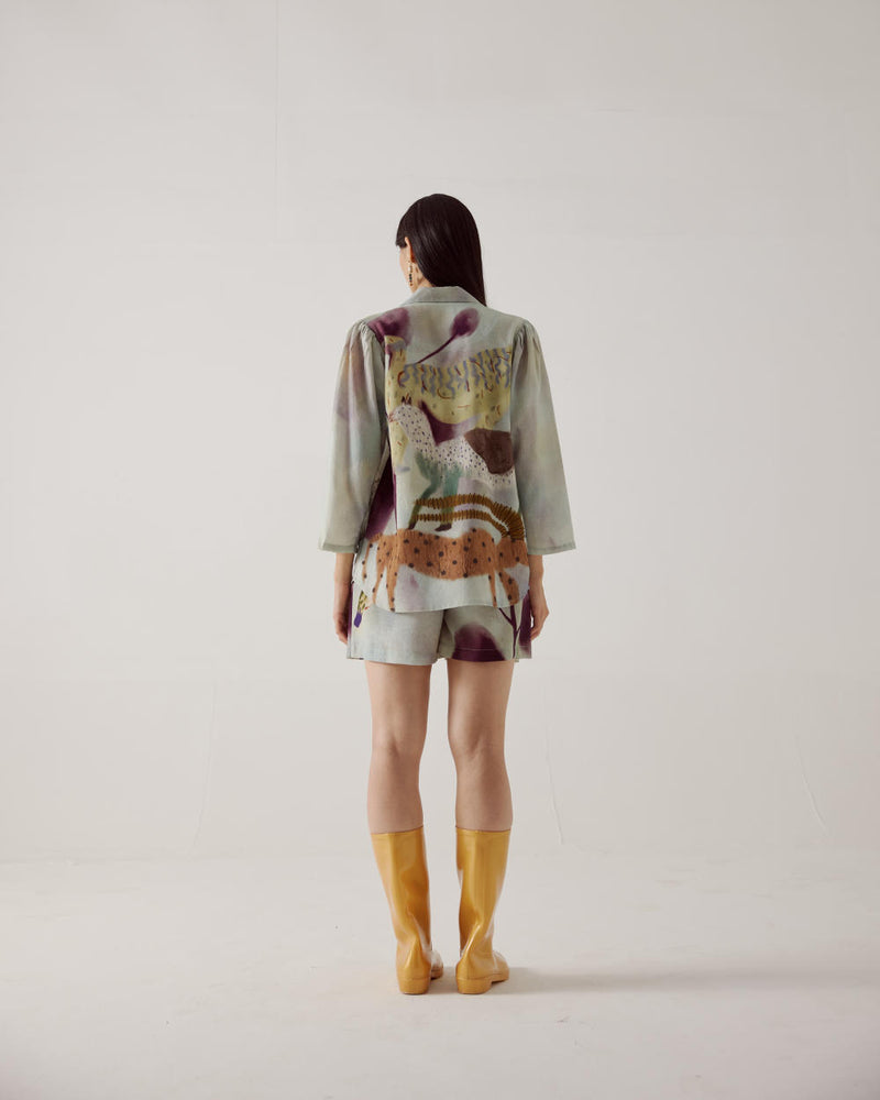 Front Tie Shirt-Mirage linen by CORD in multi for women in Singapore