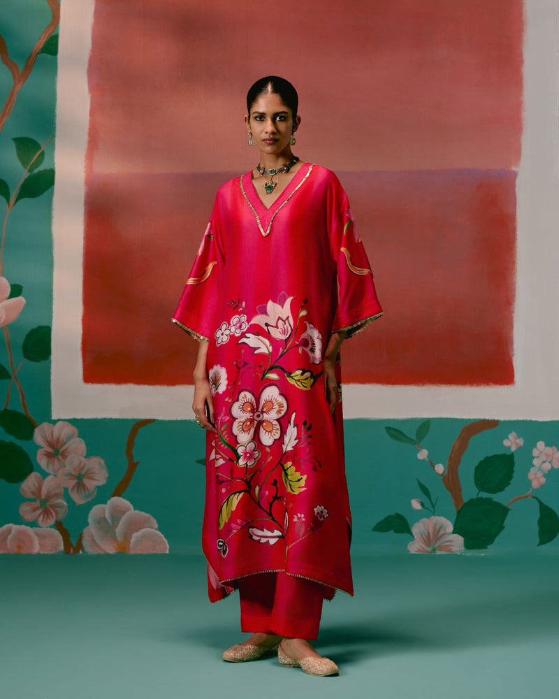 Fuschia Striped Floral Kaftan Set Buy Fuschia Striped Floral Kaftan Set from C&W | Co-Ord Sets for Women by Label Mogra for women in Singapore