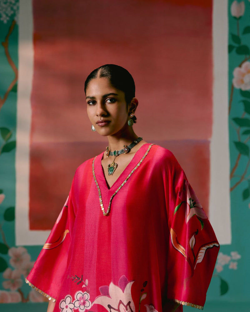Fuschia Striped Floral Kaftan Set Buy Fuschia Striped Floral Kaftan Set from C&W | Co-Ord Sets for Women by Label Mogra for women in Singapore