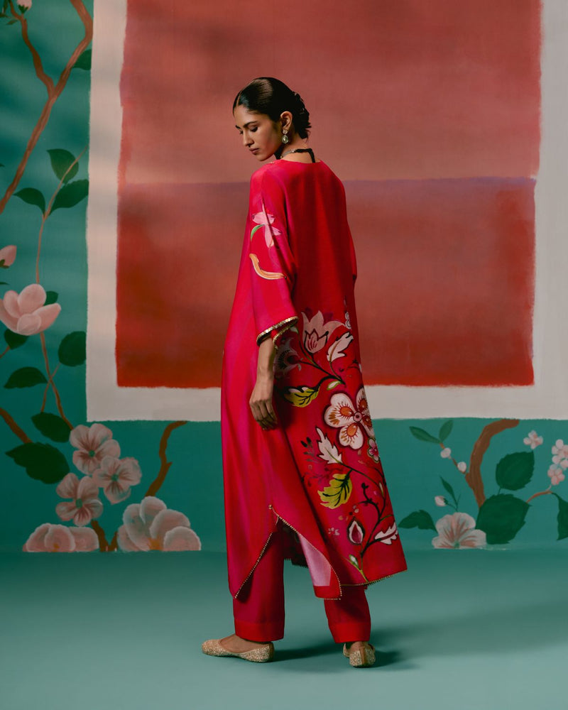 Fuschia Striped Floral Kaftan Set Buy Fuschia Striped Floral Kaftan Set from C&W | Co-Ord Sets for Women by Label Mogra for women in Singapore