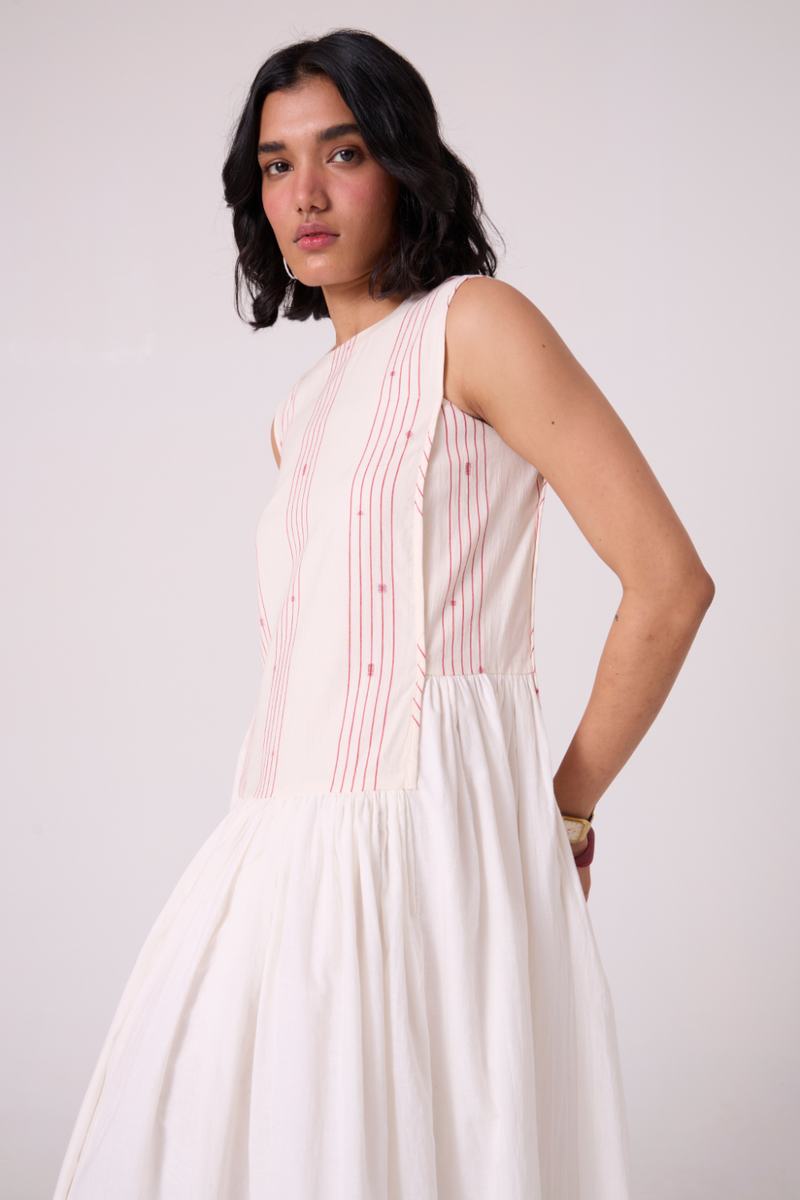 Fyodor Red Stripe Maxi Dress cotton by The Summer House in white color for women in Singapore