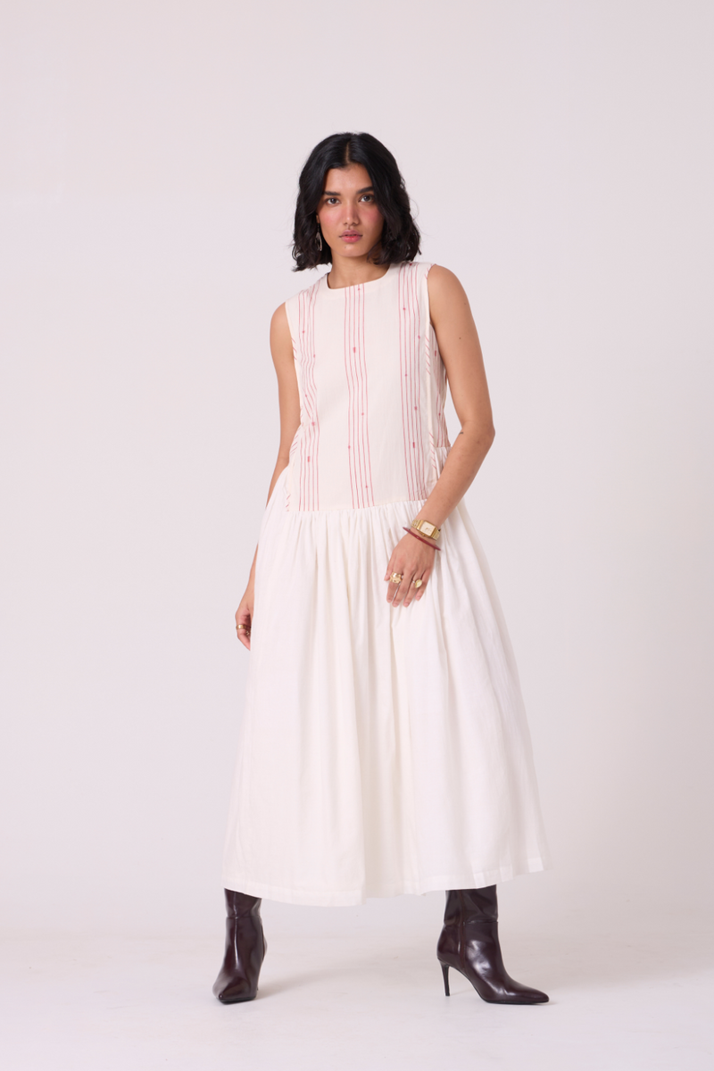 Fyodor Red Stripe Maxi Dress cotton by The Summer House in white color for women in Singapore