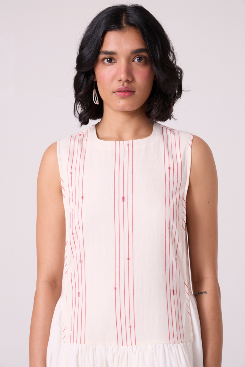 Fyodor Red Stripe Maxi Dress cotton by The Summer House in white color for women in Singapore