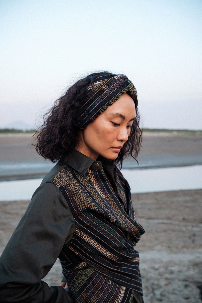 Upcycled Seattle Wrap Dress - Green cotton by The Terra Tribe in green color for women in Singapore
