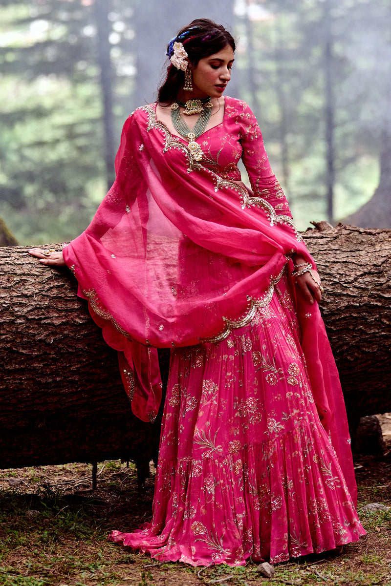 Garance Lehenga Set georgettte by Paulmi & Harsh-kahan Sep'26 in pink for women in Singapore