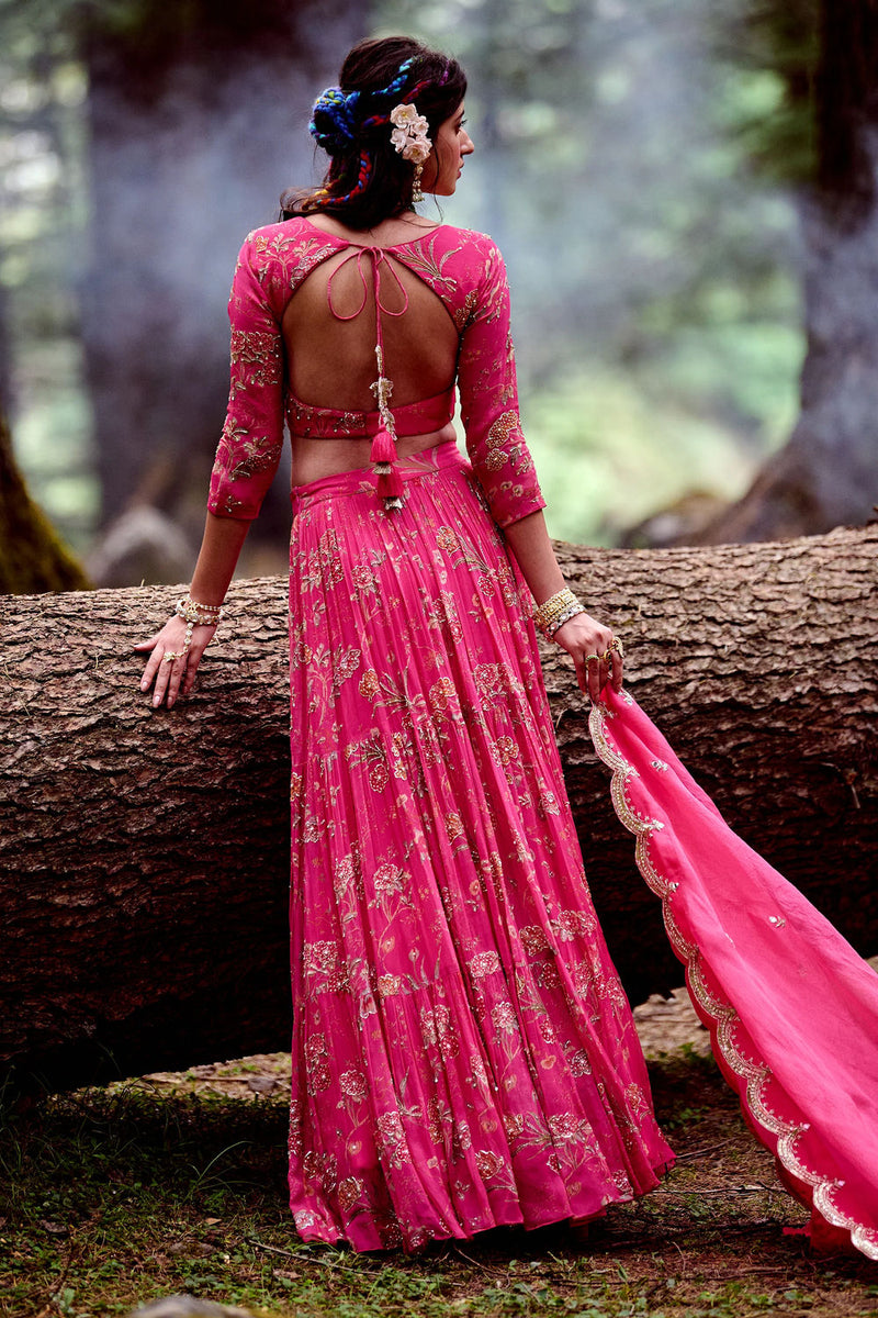 Garance Lehenga Set georgettte by Paulmi & Harsh-kahan Sep'26 in pink for women in Singapore