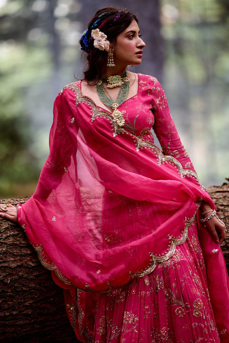 Garance Lehenga Set georgettte by Paulmi & Harsh-kahan Sep'26 in pink for women in Singapore