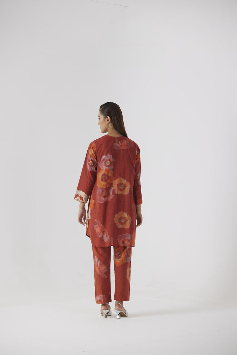 GARDENIA RED SHORT KURTA SET cotton by Yam in red color for women in Singapore
