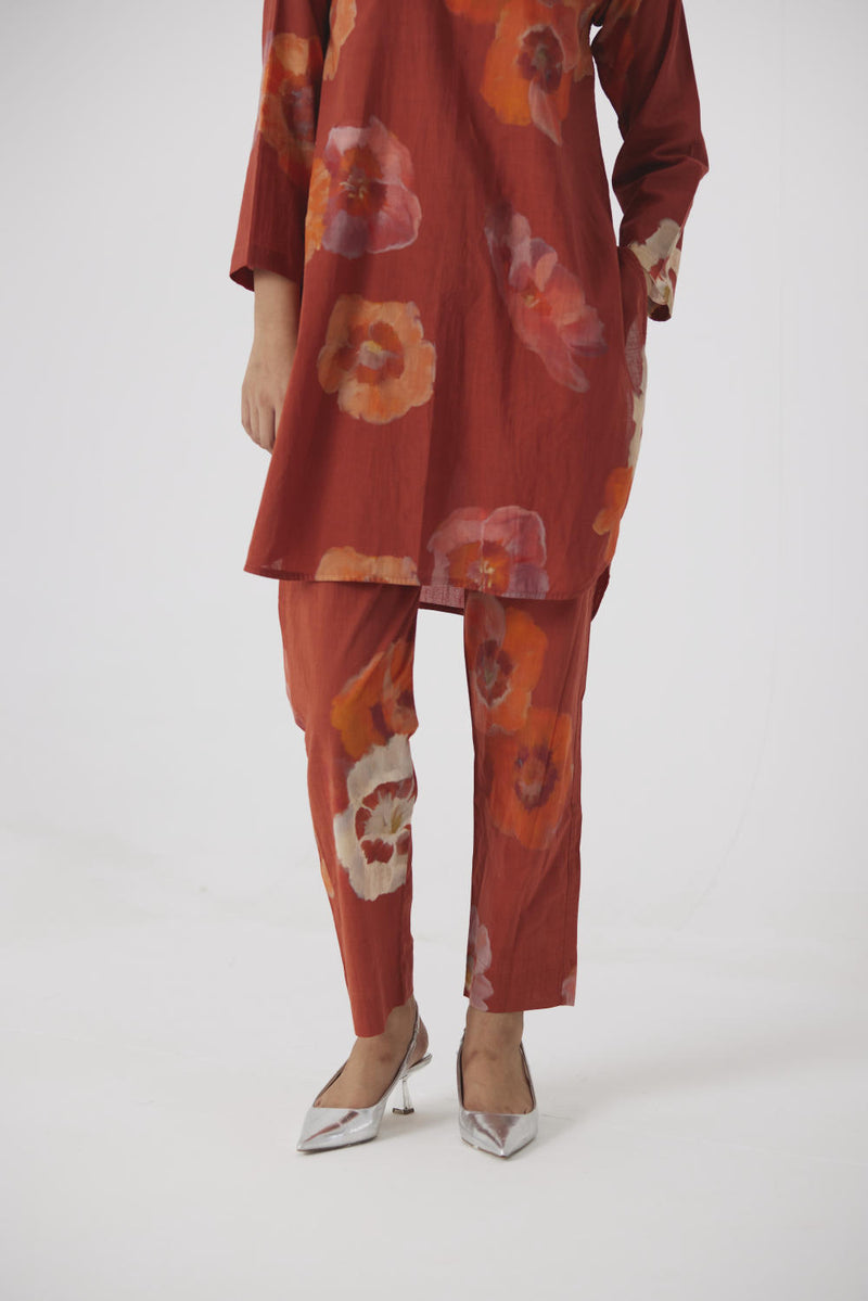 GARDENIA RED SHORT KURTA SET cotton by Yam in red color for women in Singapore