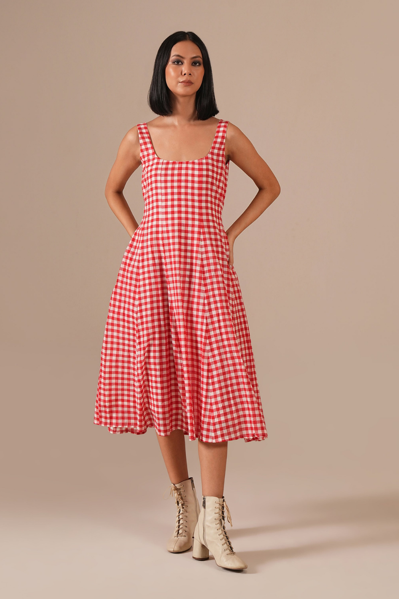 GARNET MIST DRESS 100% cotton Buy GARNET MIST DRESS from C&W | Dresses for Women by Indigo Dreams in red color for women in Singapore