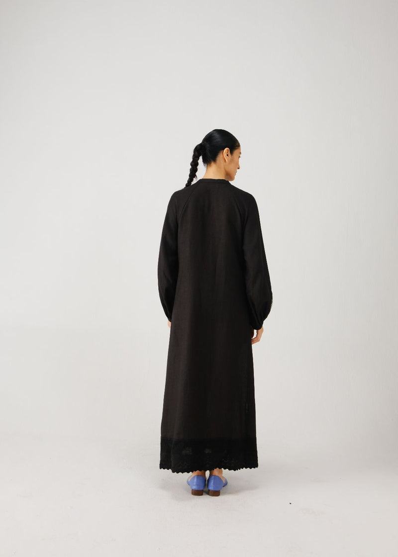 Goa dress-Black pixel emb. linen by CORD for women in Singapore