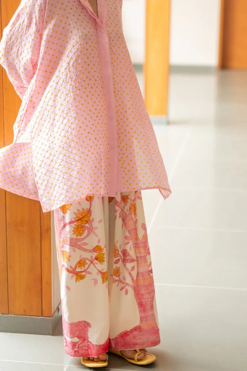 GOND PANTS-PINK cotton by Dyelogue in pink color for women in Singapore