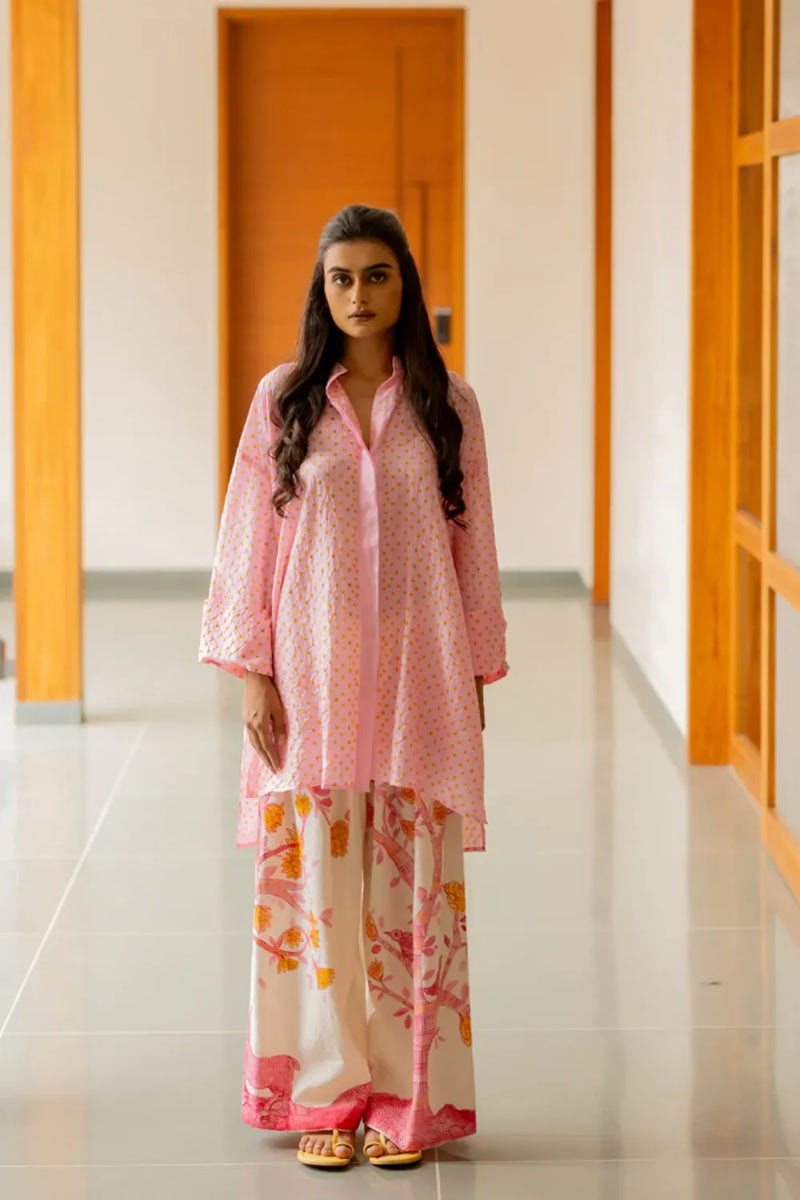 GOND PANTS-PINK cotton by Dyelogue in pink color for women in Singapore