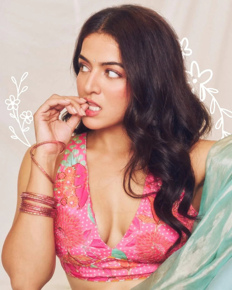 Wamiqa Gabbi Ice Blue Floral Organza Lehenga Set organza , crepe, tissue organza by Rajiramniq in ice blue for women in Singapore