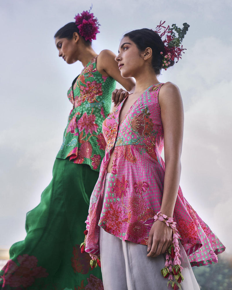 GUL PINK PEPLUM SHARARA SET by Rajiramniq for women in Singapore