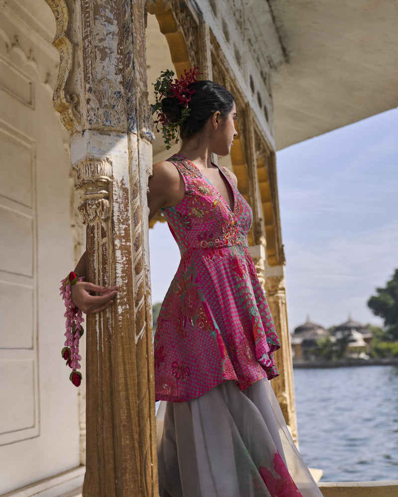 GUL PINK PEPLUM SHARARA SET by Rajiramniq for women in Singapore