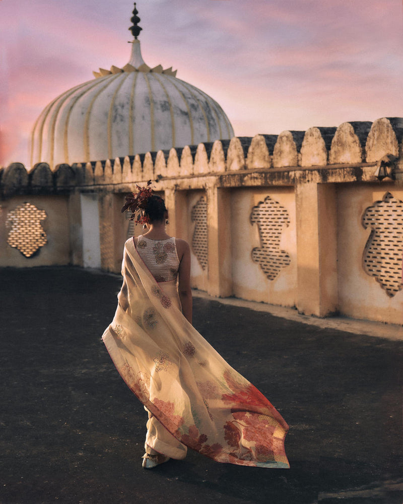GUL IVORY FLORAL ORGANZA SARI organza by Rajiramniq for women in Singapore