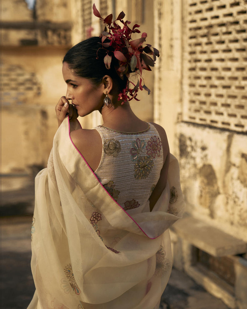GUL IVORY FLORAL ORGANZA SARI organza by Rajiramniq for women in Singapore