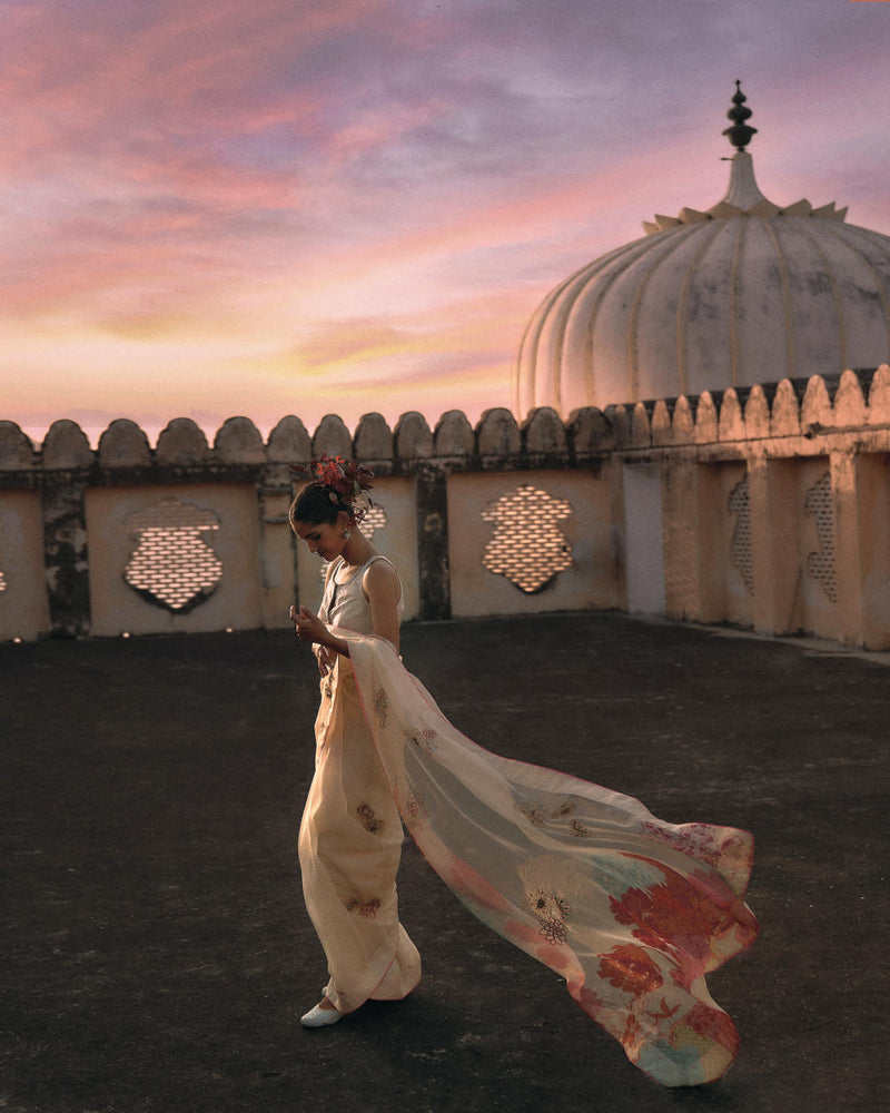 GUL IVORY FLORAL ORGANZA SARI organza by Rajiramniq for women in Singapore