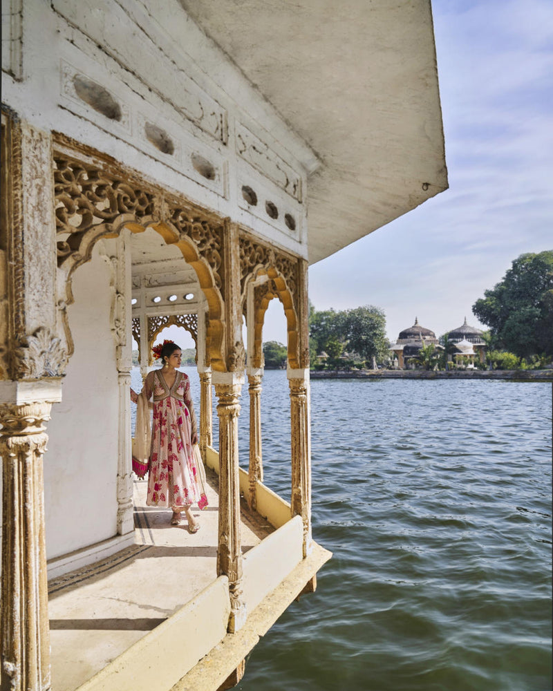 GUL NUDE PINK ANARKALI SET by Rajiramniq for women in Singapore