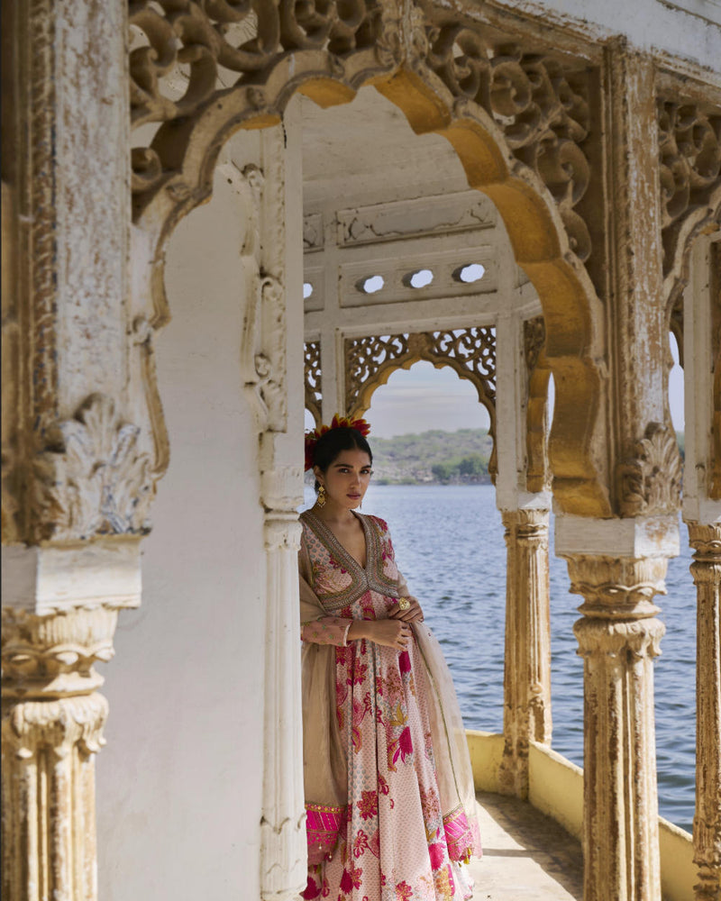 GUL NUDE PINK ANARKALI SET by Rajiramniq for women in Singapore