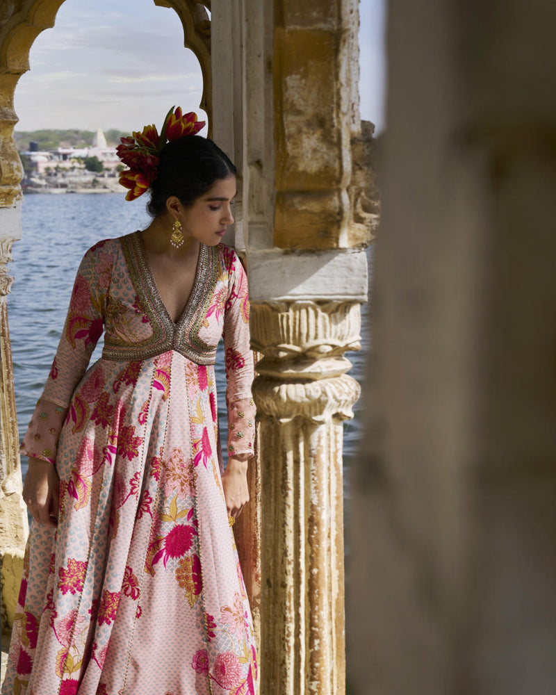 GUL NUDE PINK ANARKALI SET by Rajiramniq for women in Singapore