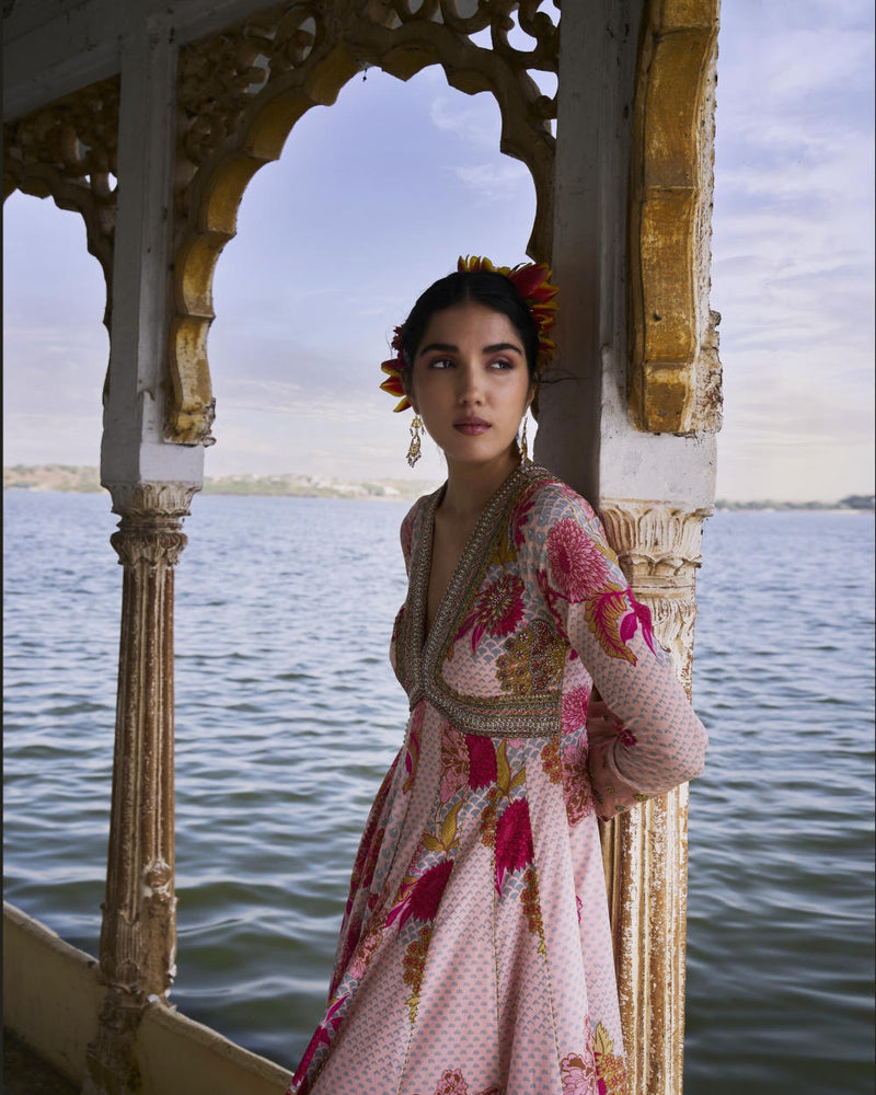 GUL NUDE PINK ANARKALI SET by Rajiramniq for women in Singapore