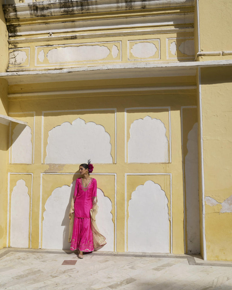 GUL HOT PINK SILK SHARARA SET silk by Rajiramniq for women in Singapore