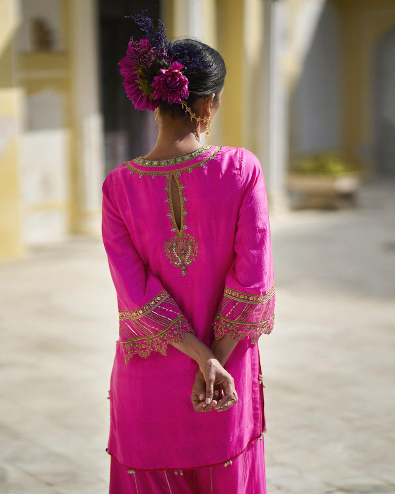 GUL HOT PINK SILK SHARARA SET silk by Rajiramniq for women in Singapore