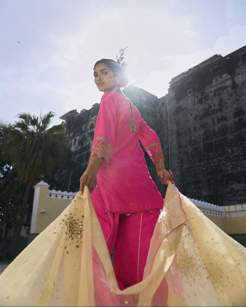GUL HOT PINK SILK SHARARA SET silk by Rajiramniq for women in Singapore